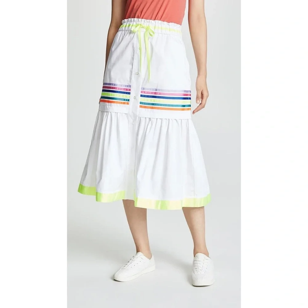 Mira Mikati Rainbow Stripe Neon Trim Tiered Midi Skirt US 6 festival - Picture 8 of 8